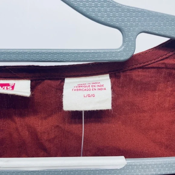 Levi’s Women’s Ellora Fired Brick Puff Sleeve Button Up Blouse Brown Size L - Picture 5 of 12